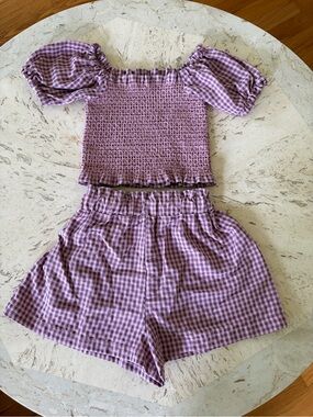 Maison Me Lilac Gingham Smocked Top